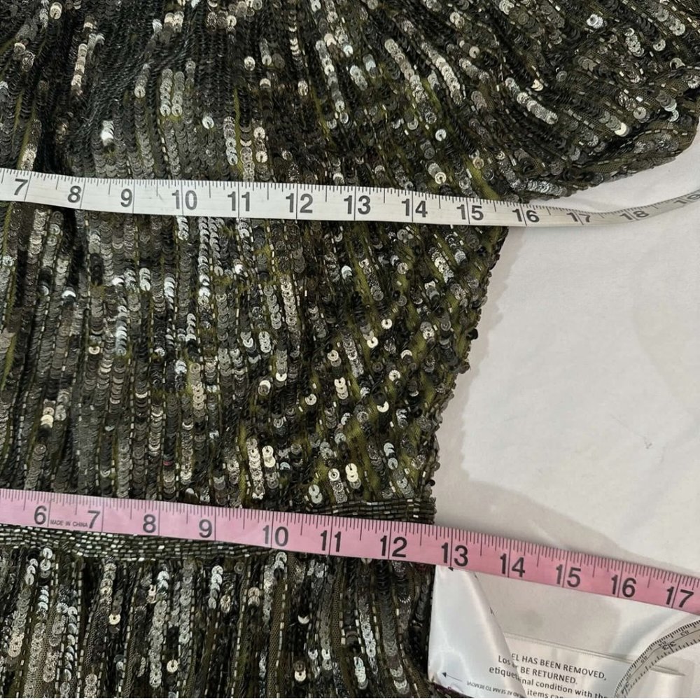 NEW $698 Mac Duggal [ 4 ] Short Sleeve Ombre Sequined‎ Evening Gown Olive #Q548 - Picture 15 of 16
